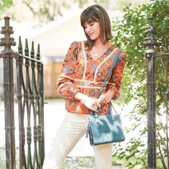 Spartina 449 Marcelle Blouse Floral Tree of Life Tomato Orange Size Medium Top - Picture 2 of 15